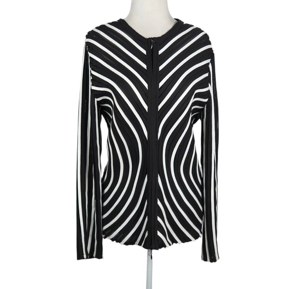 Vintage 90s Obstinee Black and White Stripe Mesh Soutache Ribbon Jacket 14
